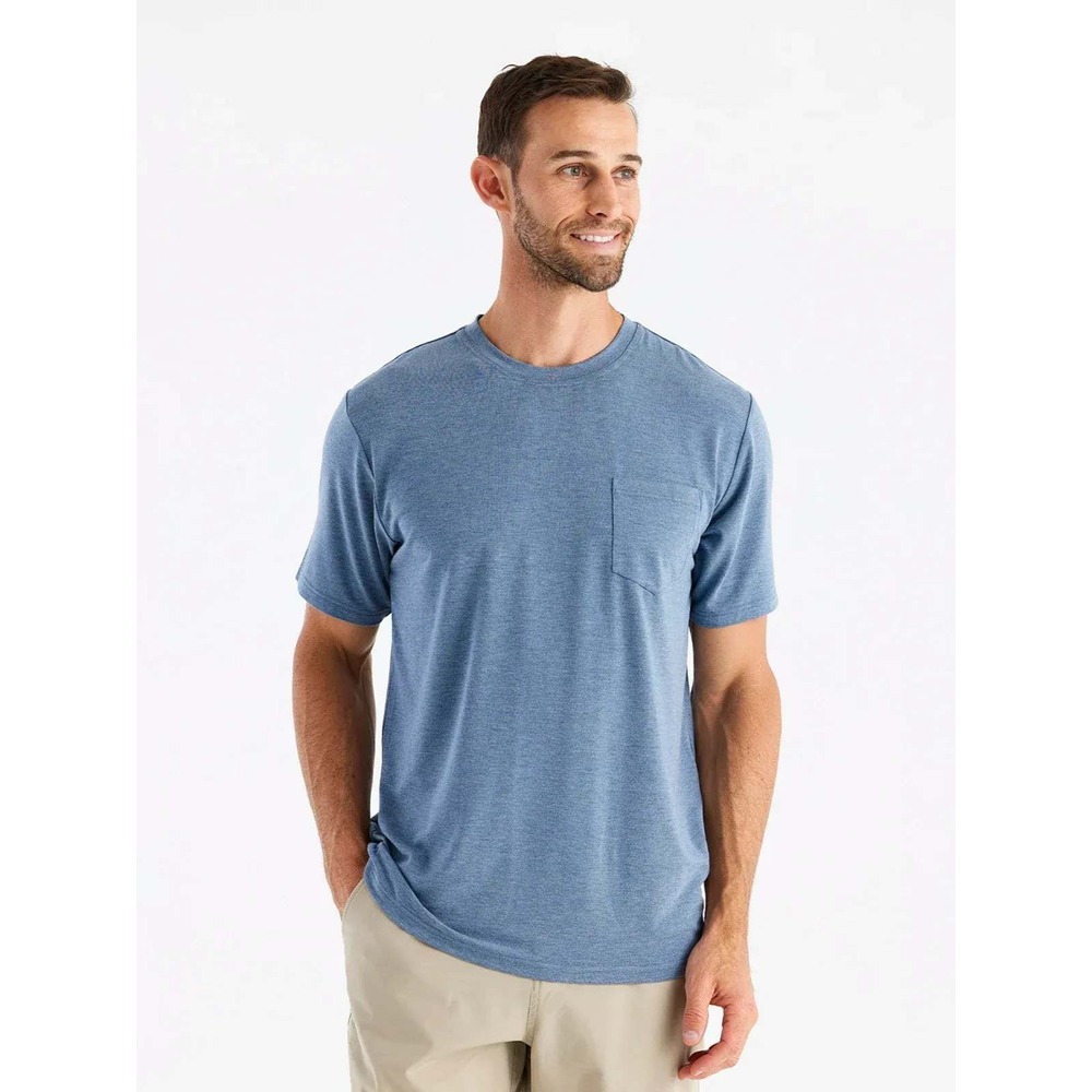 Free Fly Mens Bamboo Flex Pocket Tee Heather Iron Navy XL MFT-435-XL UPF 50+
